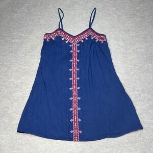 Braeve Navy Blue Embroidered Boho Mini Dress Womens Medium Smocked Back